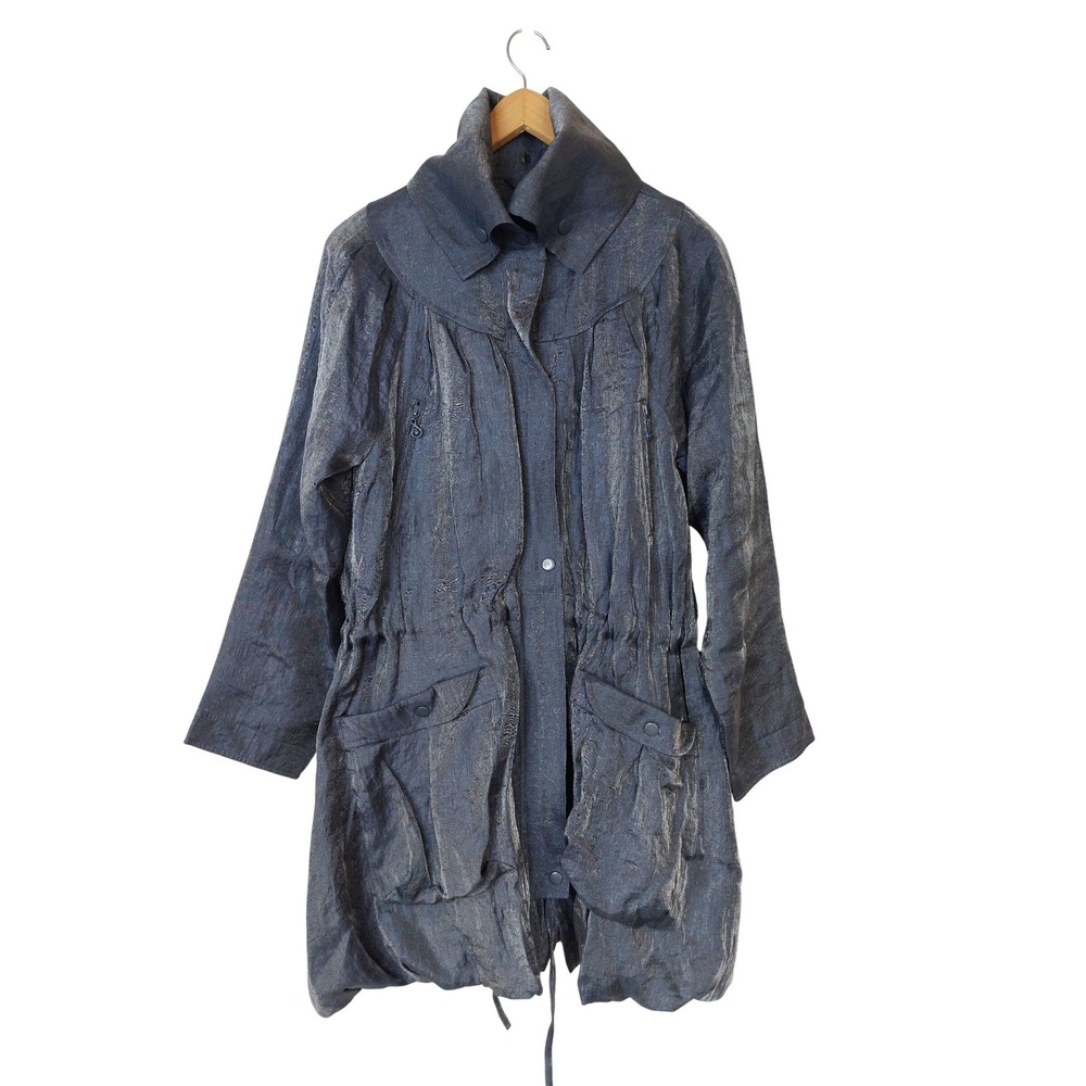 Samuel Dong Metallic Funnel Neck Drawstring Parka Coat Women's Size Medium